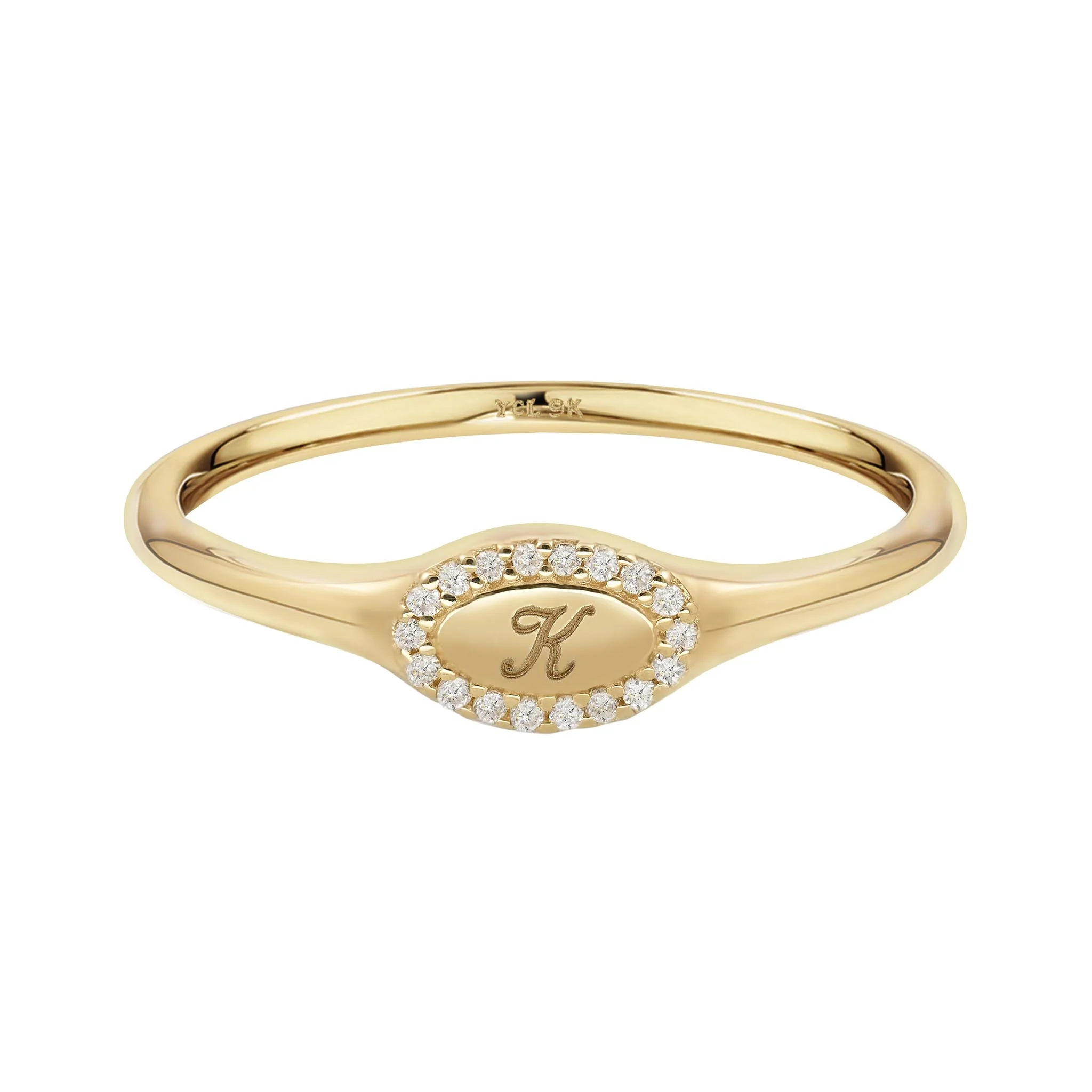 9k Solid Gold Lab-Grown Diamond Initial Signet Ring - Image 17