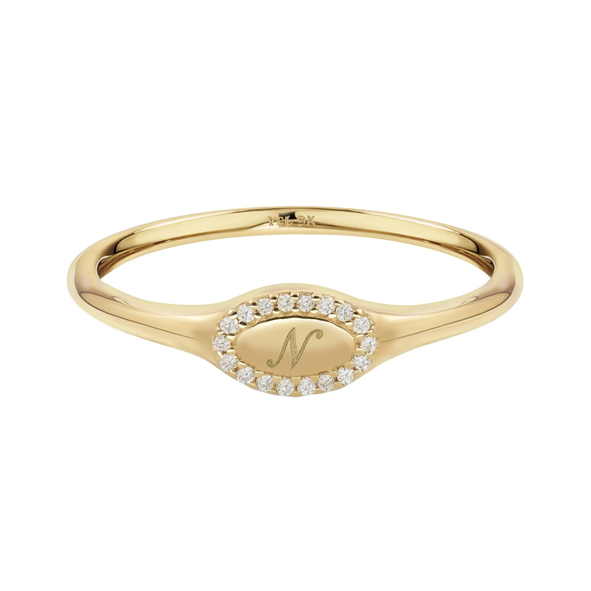 9k Solid Gold Lab-Grown Diamond Initial Signet Ring - Image 20