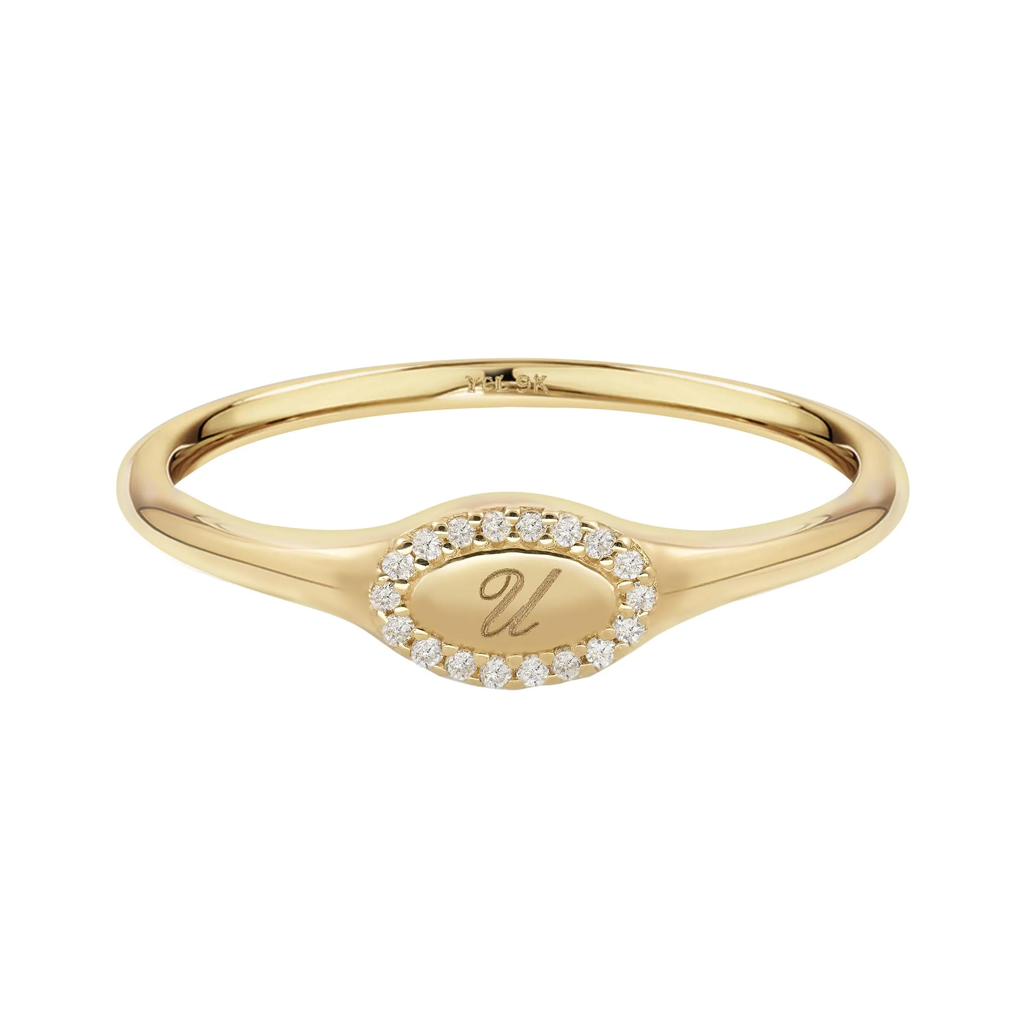 9k Solid Gold Lab-Grown Diamond Initial Signet Ring - Image 27