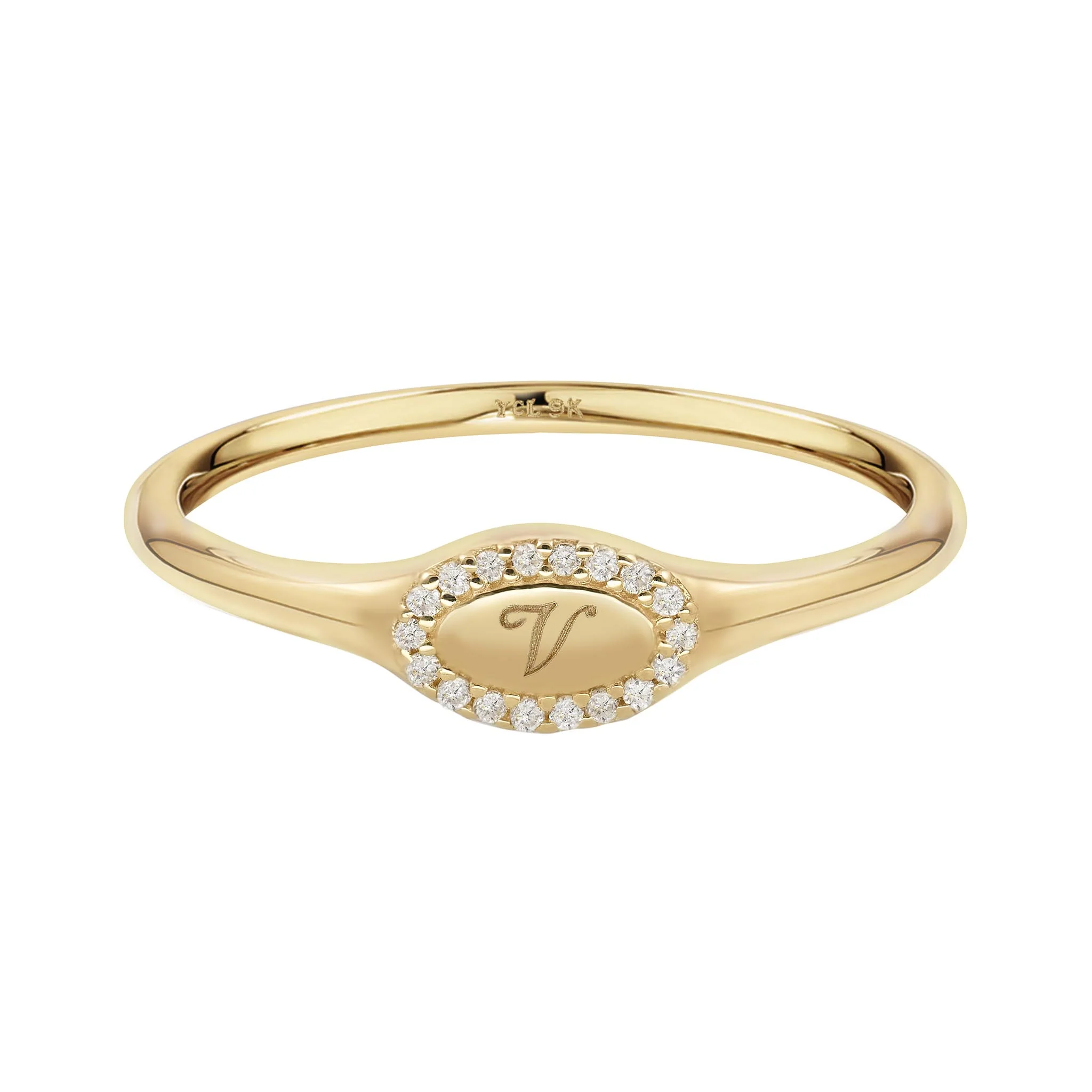 9k Solid Gold Lab-Grown Diamond Initial Signet Ring - Image 28