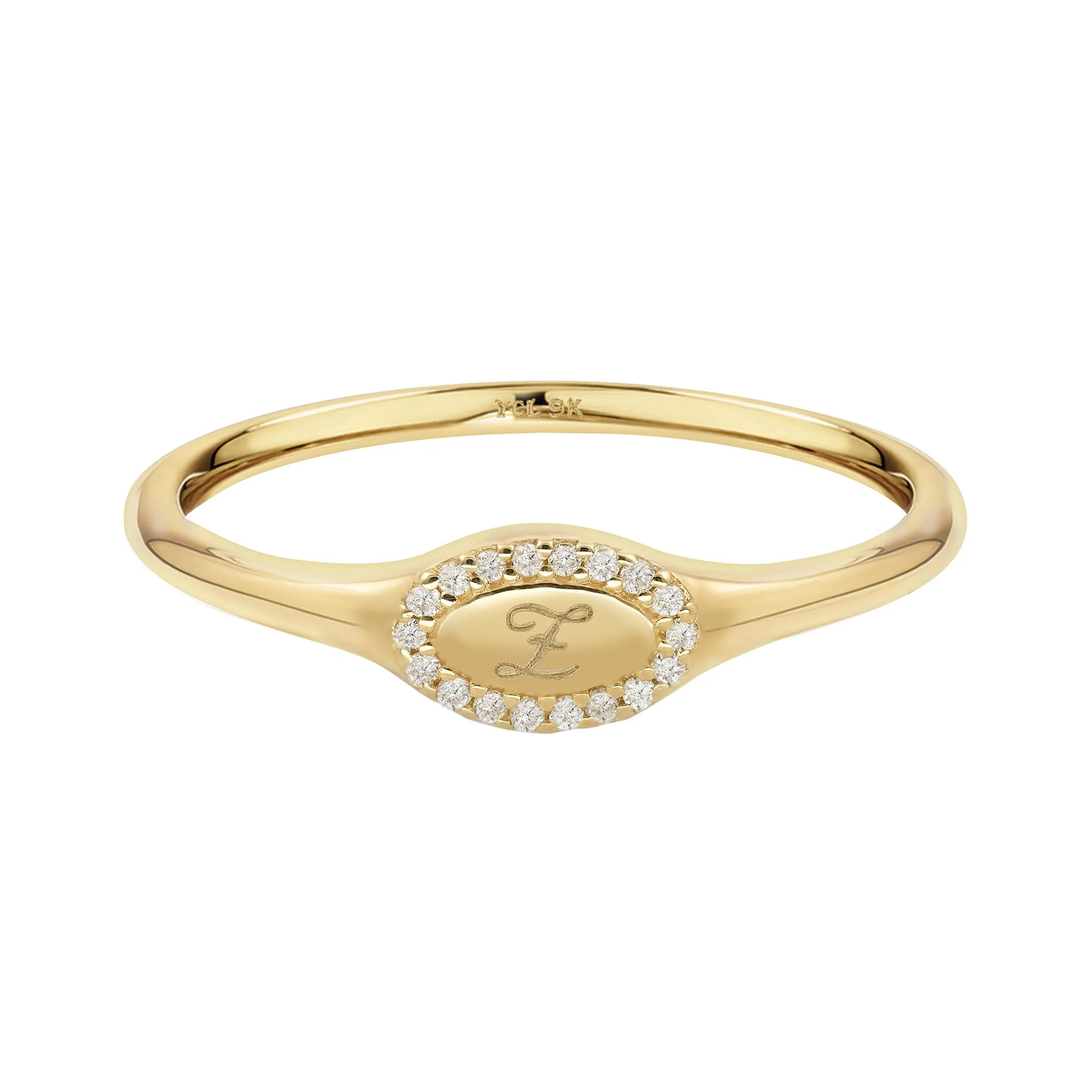 9k Solid Gold Lab-Grown Diamond Initial Signet Ring - Image 32