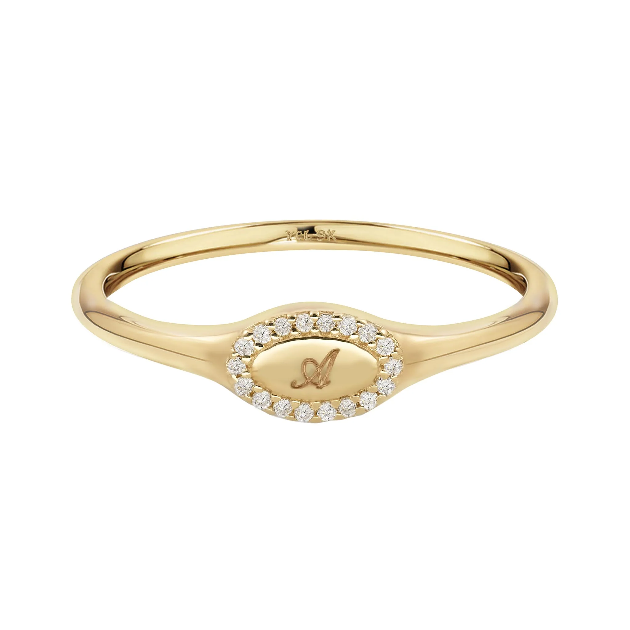 9k Solid Gold Lab-Grown Diamond Initial Signet Ring - Image 7